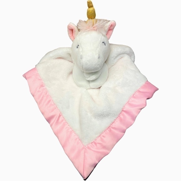 Carters Unicorn Lovey Girls Security Blanket Plush White Pink Cuddle Buddy Satin - Picture 1 of 12